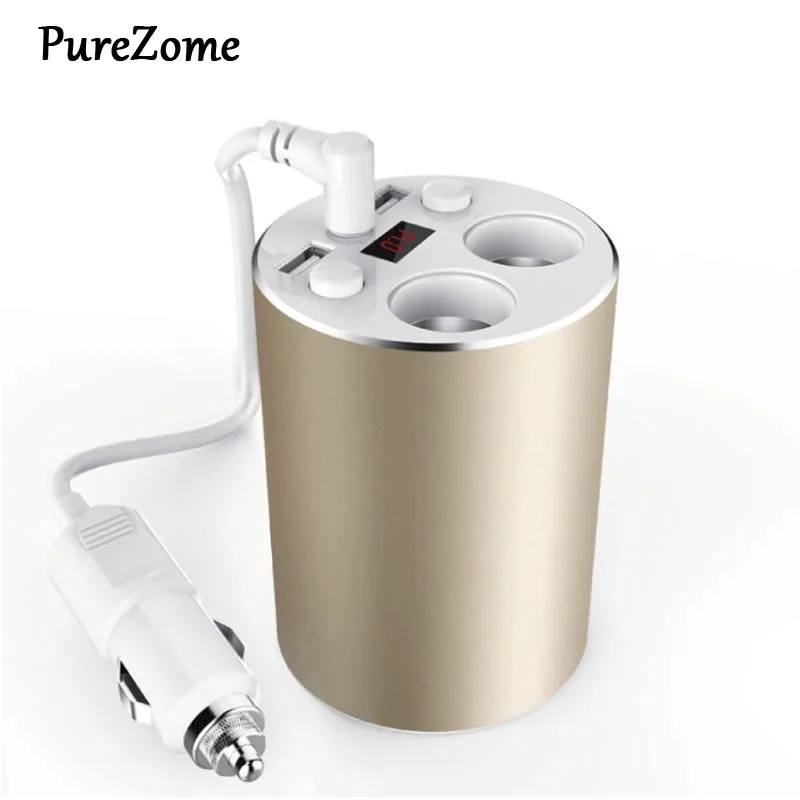 3.1A Dual USB Car Charger Voltage Current Display Phone Charging Adapter with 2 Cigarette Lighter Socket for Cellphones GPS DVR