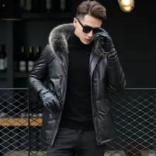 Мужская куртка из натуральной кожи, зимние куртки с воротником из лисьего меха, мужской теплый пуховик из натуральной овчины, Jaqueta Couro F17S7121 YY376