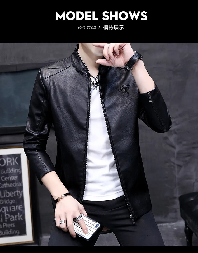 811 Autumn And Winter Hot Selling Locomotive MEN'S Leather Coat Stand Collar Embossed Design MEN'S Leather Jacket