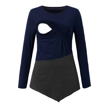 

Maternity Breastfeeding Clothes 2020 Spring Pregnant Women Long Sleeve Contrast Color Nursing T Shirts Tops Maternity Blouses 2X