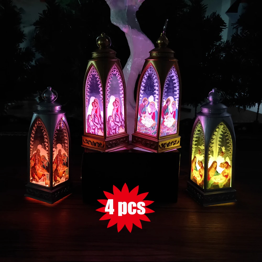 

4 pcs/Set Colorful Led Lamp Mixed 4 Styles Painted Religion Colorful Wind Lamp Decoration Home Decoration Pendant for Xmas Decor