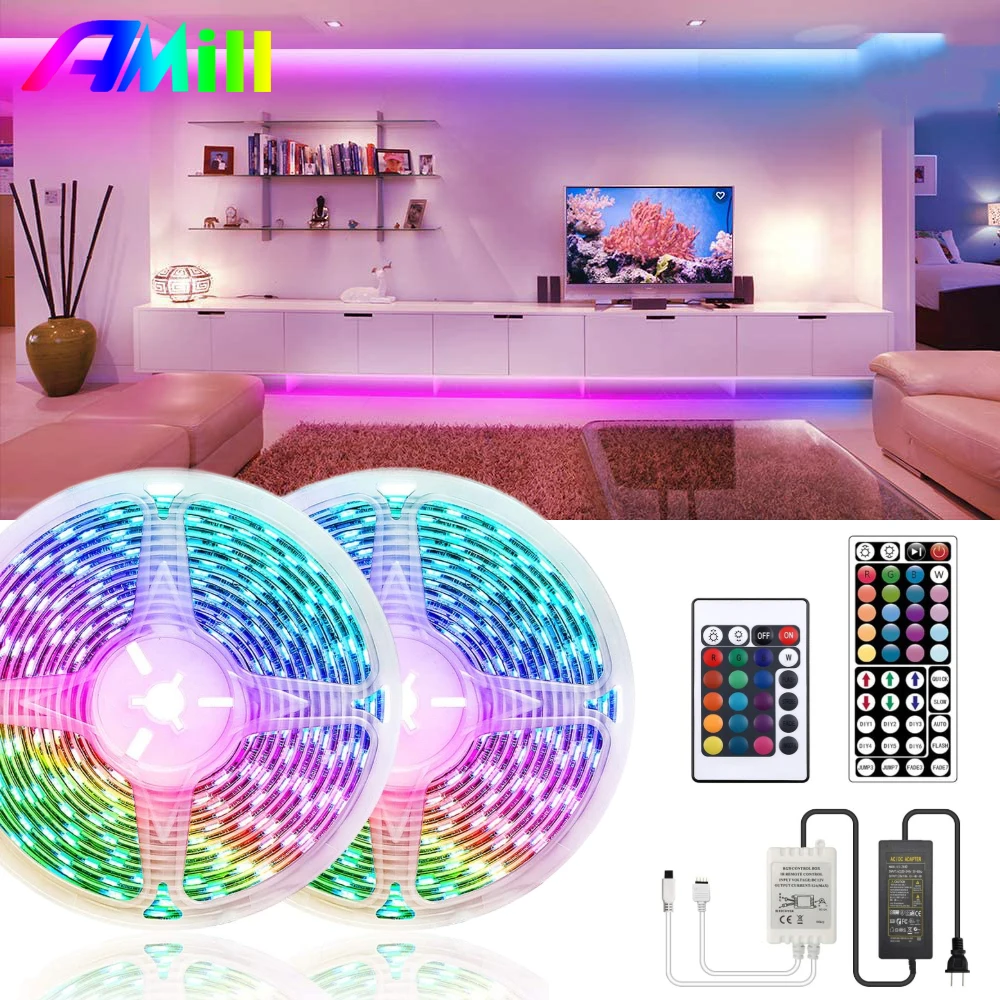 

AMill 5M 10M LED Strip SMD 5050 2835 12V Light for Room Wall Decor Waterproof RGB Backlight Tape With Remote Control Neon Ribbon