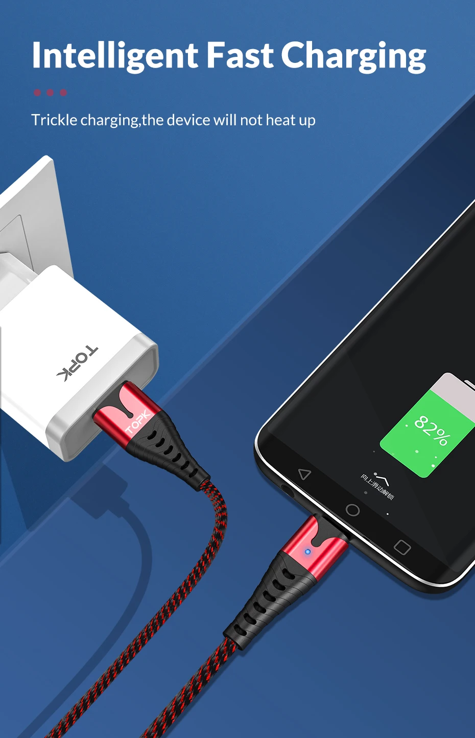 TOPK светодиодный 3A Тип usb C Быстрый зарядный кабель для передачи данных для samsung S10 huawei P30 Pro мобильного телефона Тип-C Зарядное устройство кабель