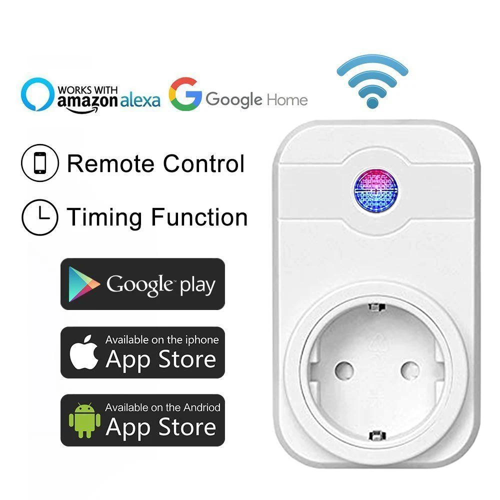 

WIFI Smart Socket EU Plug 220V 10A Remote Control Smart Timing Switch Work For Amazon Alexa/Google Assistant