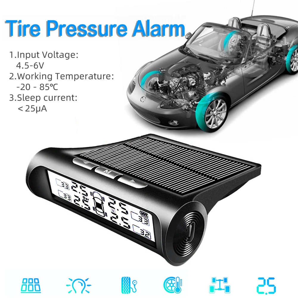 Автомобильный беспроводной солнечный датчик давления в шинах, usb зарядка, датчик давления в шинах, внешний датчик, датчик давления в шинах