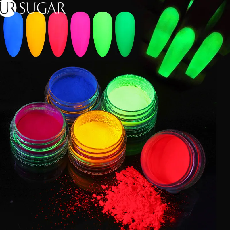 6 Boxes/Set Neon Phosphor Nail Glitter Powder Luminous Pigment Fluorescent Chrome Dust Glow in the Dark Decoration | Красота и