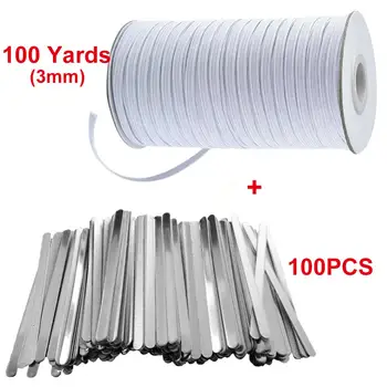 

100PCS DIY Aluminum Nose Bridge Strip 100 Yards Earloop Cord for Nose Bridge Band Clip Crafts Making Accessories