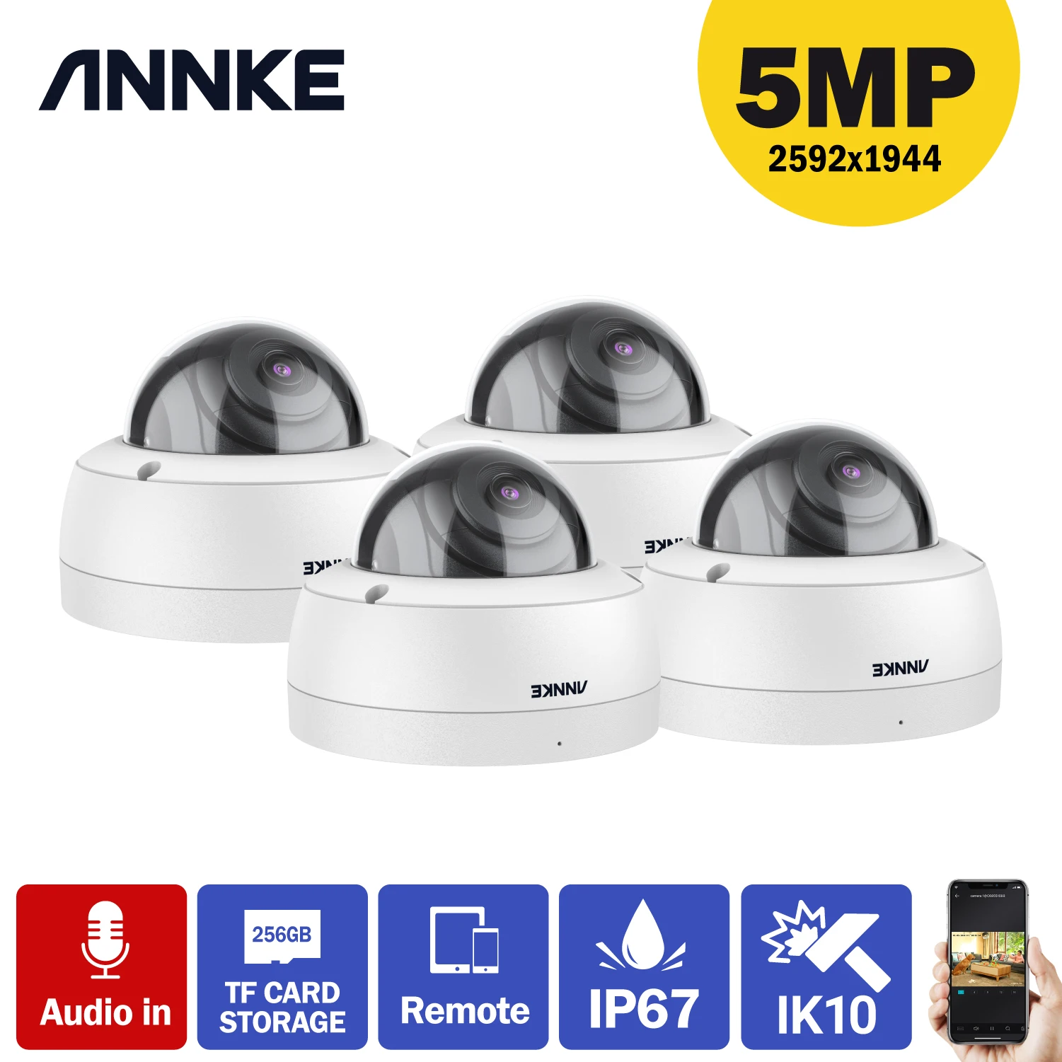 ANNKE 4 шт. C500 купол 5MP открытый IK10 антивандальный POE IP камеры безопасности с аудио в