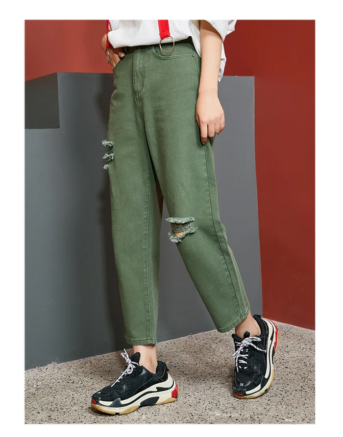 Женские свободные джинсы LEIJIJEANS, модные рваные джинсы с высокой ...