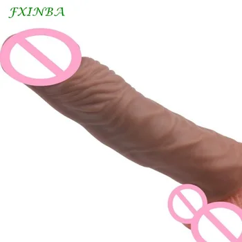 FXINBA 20cm Realistic Penis Sleeve Bigger Extender Cock Sleeve Extended Dick Enlargement Reusable Condom Men Gay Adult Sex Toys 6