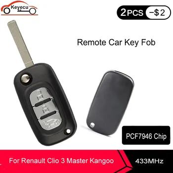 

KEYECU Flip Folding Remote Car Key Keyless 3 Button 433MHz PCF7946 Chip for Renault Kangoo Clio 3 Modus Trafic Master 2004-2012