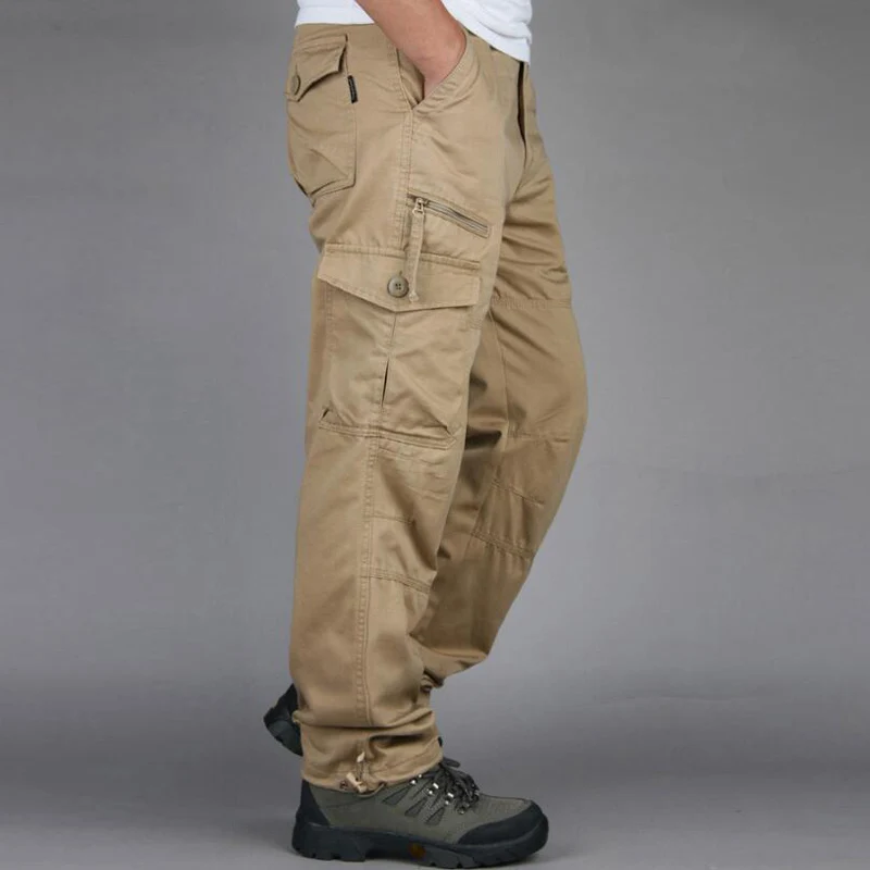 Красивые брюки, мужские прямые комбинезоны с карманами, брюки, Pantalones Hombre, Мужская популярная верхняя одежда, военные спортивные тактические штаны - Цвет: J18 khaki