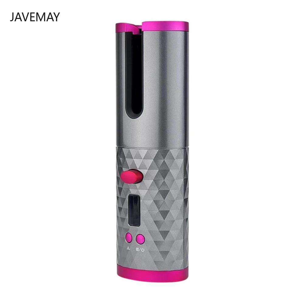Javemay Cordless Automatic Rotating Hair Curler USB Rechargeable Curling Iron LED Display Temperature Adjustable Styling Tool