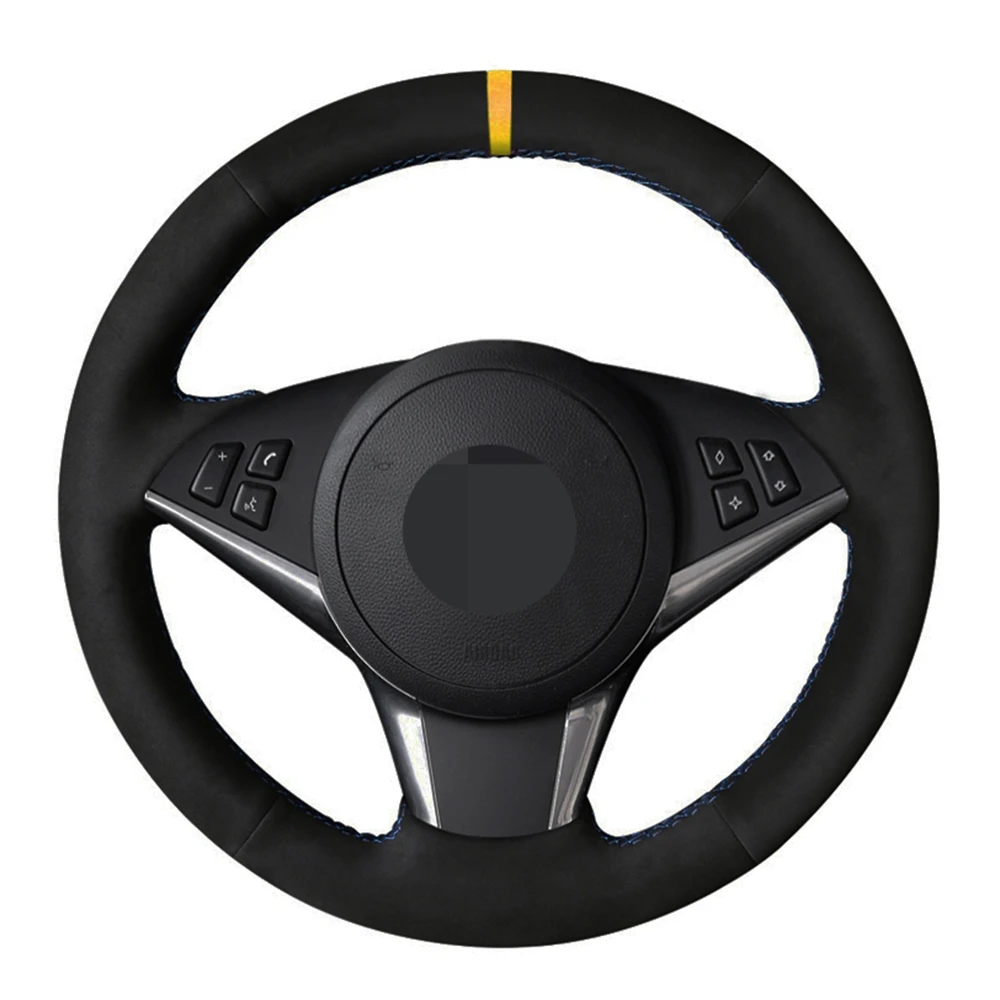Car Steering Wheel Cover DIY Hand stitched Black Soft Suede For BMW E60
