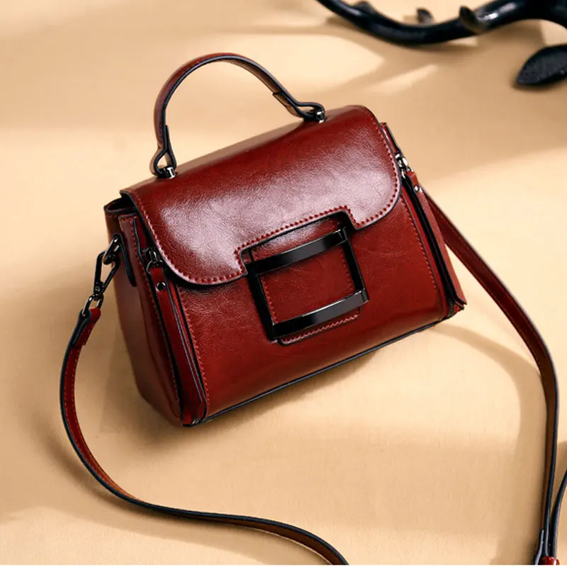 Leather Hand-held Women's Bag Shoulder Bag Messenger Bag Oil Wax Leather New European and American Fashion Big Brand Bag