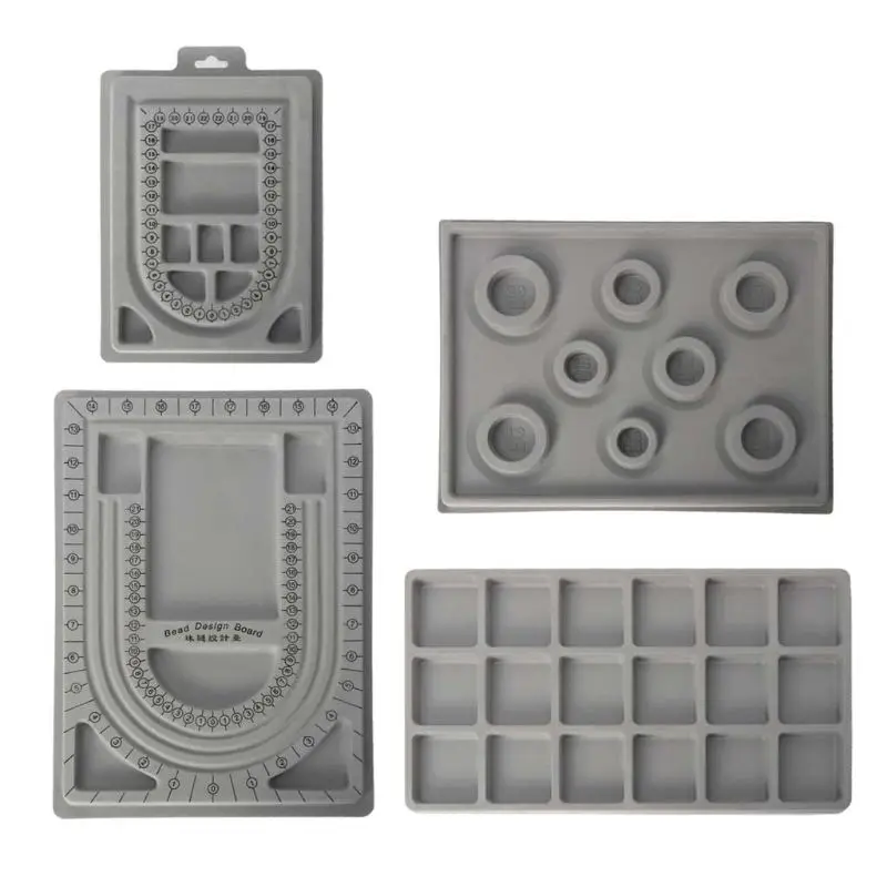 4Pcs Gray Flock Beads Tray Design Boards Kit DIY Beading Bracelet Jewelry Tools silicone mold for resin