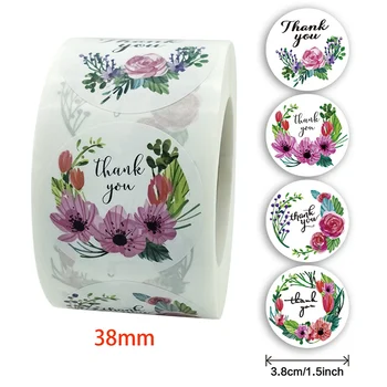 

500Pcs/Roll Round Floral Thank You Stickers for Wedding Favors and Party Handmade Sticker Envelope Seal Stationery Sticker