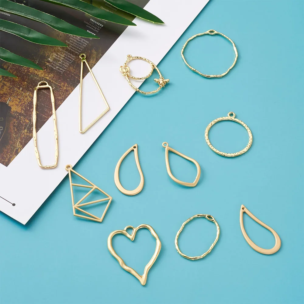 100Pcs Alloy Open Back Bezel Pendants Charms Heart Ring Drop Geometry Frame For DIY UV Epoxy Resin Pressed Flower Jewelry Making