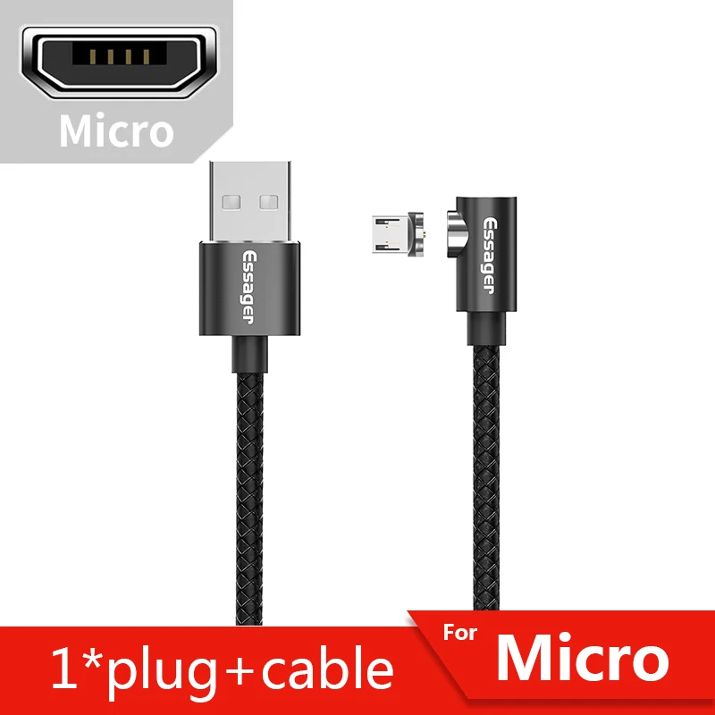 Магнитный кабель магнитная зарядка Essager Micro usb type C кабель для samsung Oneplus iPhone зарядное устройство магнит быстрый заряд кабеля USB C type-C шнур провода - Цвет: Black Micro Cable