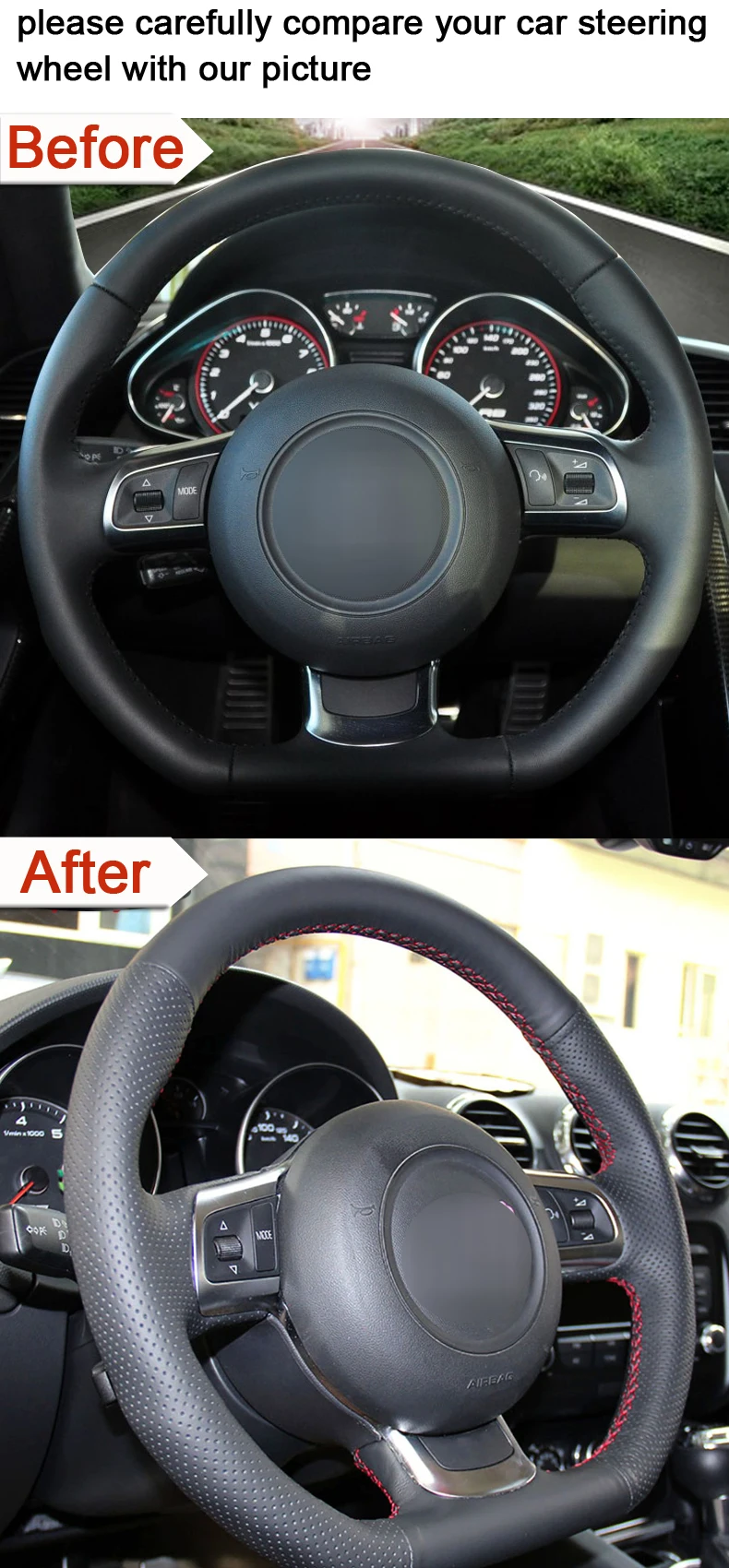 Ручная работа черный PU искусственная кожа рулевое колесо Крышка для Audi R8 2008-2010 TT 2008- TTS 2009- TT RS 2012-2013
