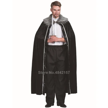 

Halloween Luxurious Fur Collar Medieval Cosplay Costumen for Men Carnival Party Vampire Knight Black Winter Cape Fancy Cloak