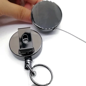 

2pcs Recoil Retractable ID Badge Holder Reel Pull Lanyard Metal Name Card Heavy Duty Key Ring Office Belt Clip Keychain