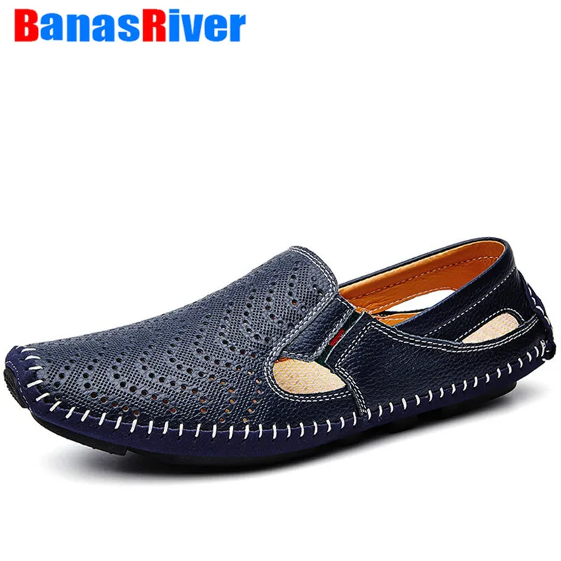 

Plus Size 38-47 Hollow Breathable Cow Leather Mens Shoes Spring Summer Flats Breath Luxury Driving Slip On Casual Male Loafers