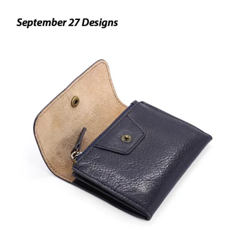 

SEPTEMBER 27 DESIGNS Genuine Leather Vegetable Tanning Full-grain Leather Wallet Short Wallet Vintage Coin Bag Mini