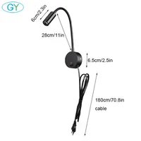 Plug Wired Flexible 3 Watts 3W Gooseneck Led Wall Light Sconce Lamp Lighting for Bedroom Reading Bathroom with Plug, black white 2