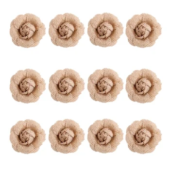 

12Pcs Natural Handmade Burlap Flowers Rustic Rose for DIY Craft Wedding Decoration