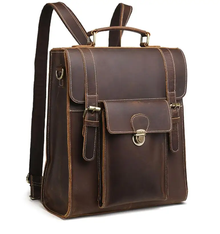 CHSANATO NEW 3 in 1 Business Backpacks Crazy Horse Leather Backpack For Vintage Men Travel Shoulder Bags Quality Male Mochilas