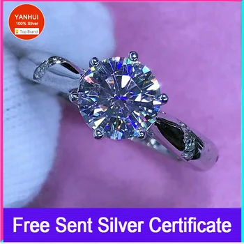 

With Certificate Wedding Ring Made Whole all in 925 Solid Silver Women Luxury Style 1 Carat Zirconia Diamond Engagement Ring