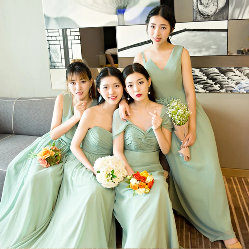 

Student graduation dress bridesmaid dress sister skirt long green word shoulder wedding girlfriend group evening dress female