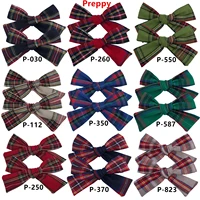 2 PCS 4 inches Plaid Festive Accessories Tartan Bow Hair Clips Scottish Bow Barrettes for Kids Baby Girls 2