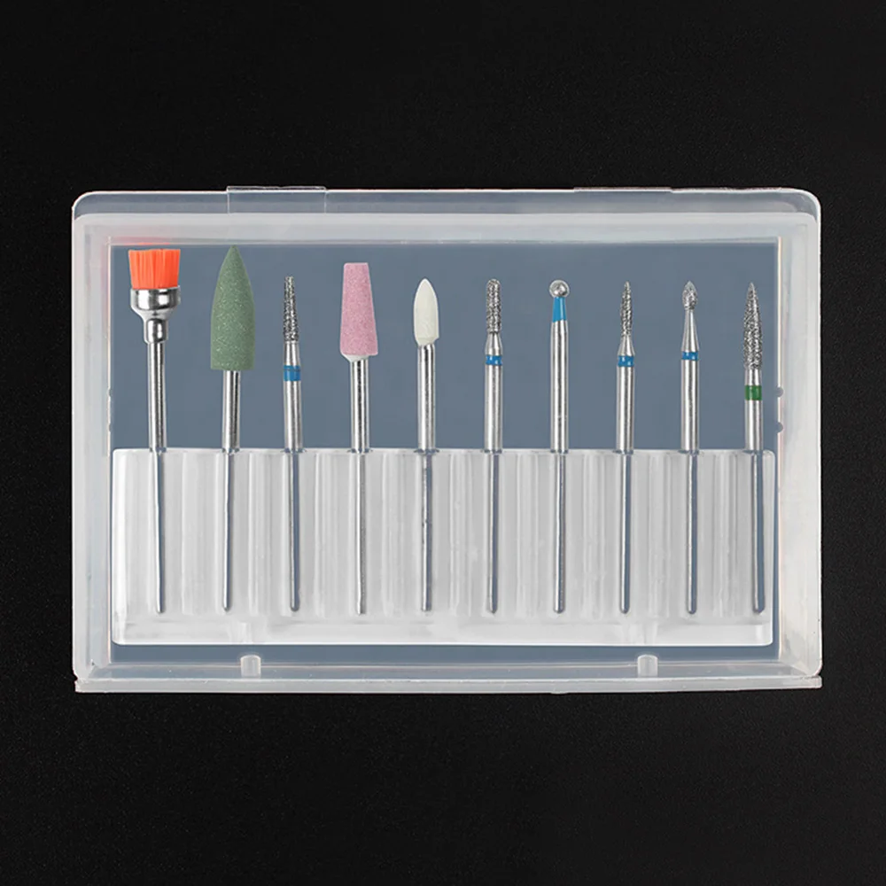 10pcs Diamond Nail Drill Bits Set Electric Machine Rotate Cuticle Cleaning Bur Polishing Tools Nail Drill Machine Bit Nail Art