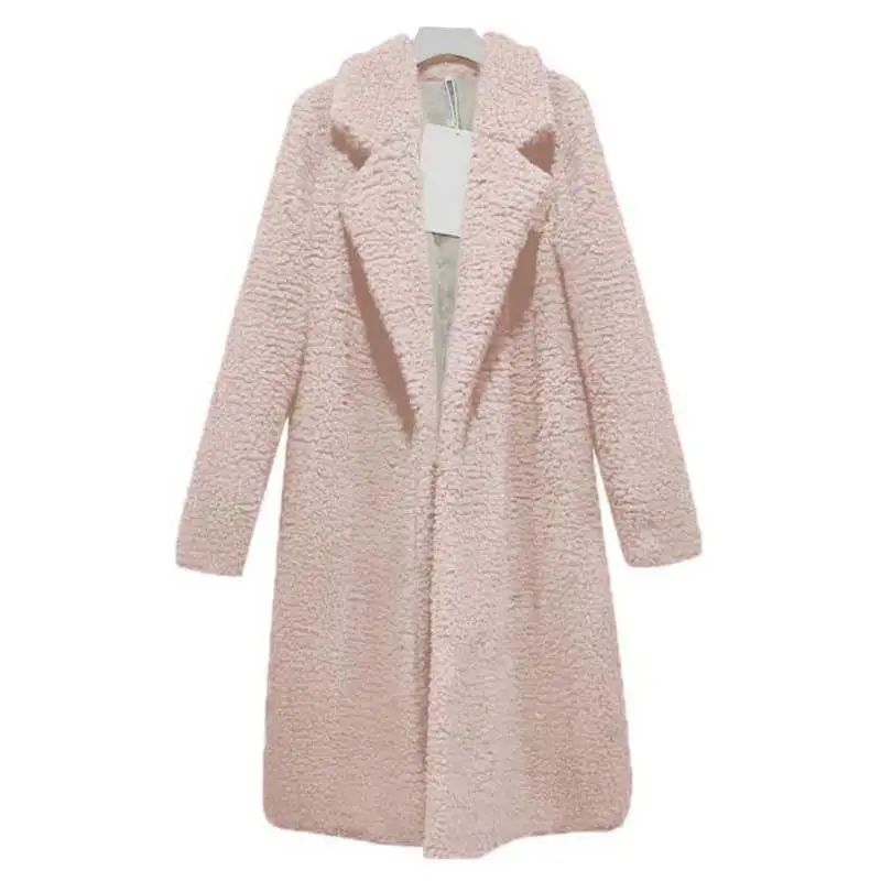 Осенне-зимнее длинное пальто Женская куртка с мехом плюшевого мишки пальто женское из искусственного меха женские зимние пальто теплое серое зеленое Женское пальто - Цвет: Розовый