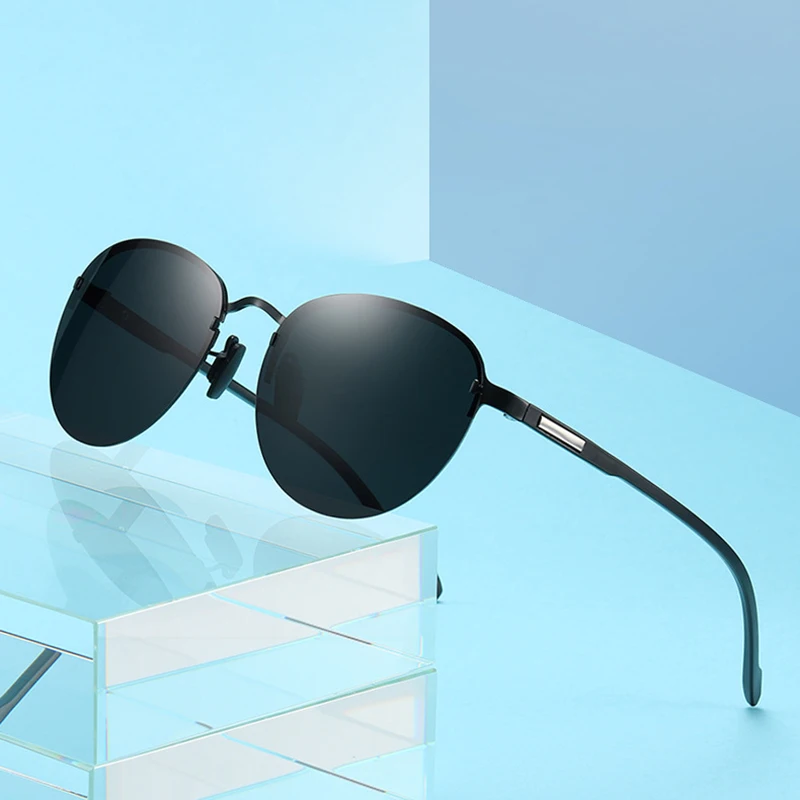 

2020 New Rimless Round Polarized Sunglasses for Men & Women, Blue Mirror Lens TR90 Leg UV400 Protection Sun Glasses S608