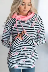 Wontive 2019 осенне-зимняя флисовая женская спортивная одежда в полоску с цветочным принтом уличная толстовка с капюшоном