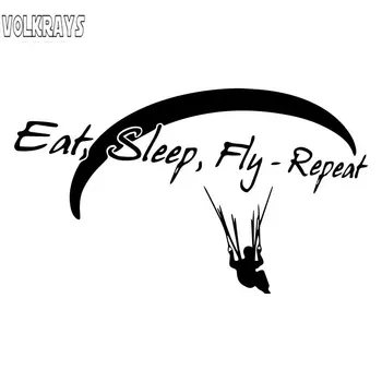

Volkrays Fashion Car Sticker Paragliding Eat Sleep Fly Repeat High Quality Accessories Sunscreen PVC Decal Black/Silver,9cm*17cm