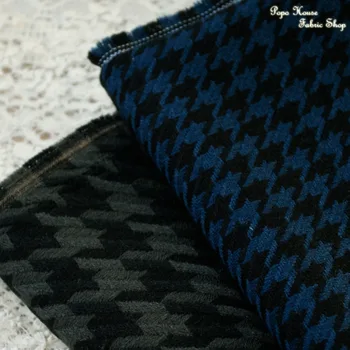 

Classic bird pattern blue black grey fabric autumn winter vest skirt wool suit high grade clothing fabric DIY fabric