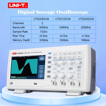 

UNI-T UTD2062CM 2102CM 2202CM 100-240V Multi-functional Digital Storage Oscilloscope Switchable Probes 2 channels 1GS/s with USB