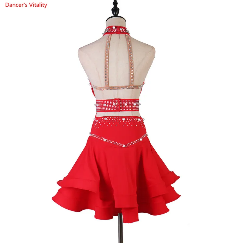 Новое платье для латинских танцев, женское черное красное платье для танцев, юбка для латинских танцев, одежда для танго, одежда для соревнований, платье для латинских танцев