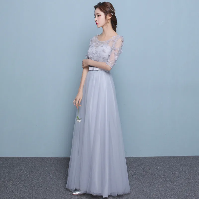 Brides Maid Dresses Long Silver Dress A-Line Tulle Lace Floor-Length Special Occasion Dresses Wedding Party Dresses for Women