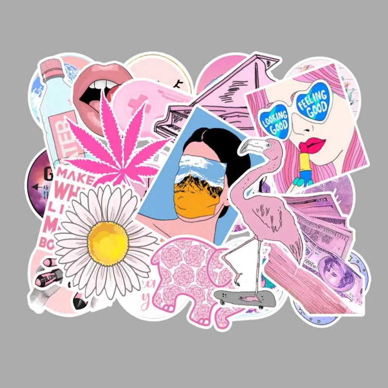 Новинка 103 шт/партия модные водонепроницаемые светло-розовые женские девочки ПВХ граффити наклейки декор из игрушек для автомобиля подставка для ноутбука телефон багажник гитара