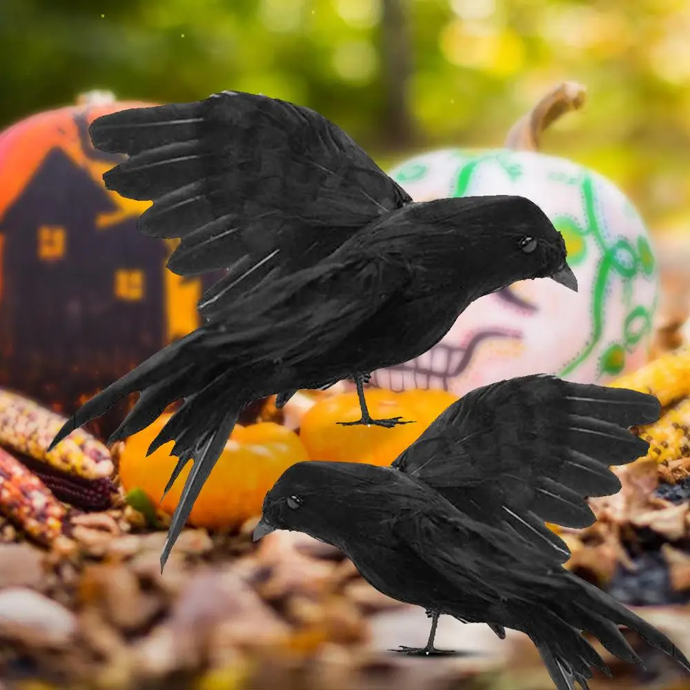 Ворона черная пернатая Хэллоуин ворона поддельные птицы мини дерево вечерние