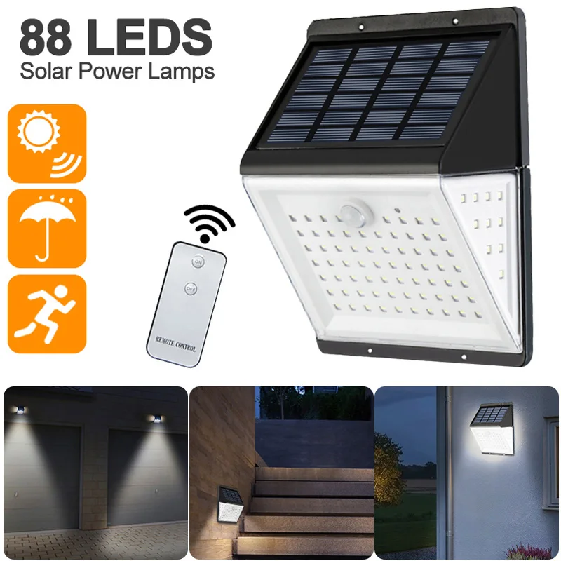 

88 LED Solar Garden Light 3 Modes Solar Lamp PIR Motion Sensor Waterproof Energy Saving For Outdoor Wall Street Decoration