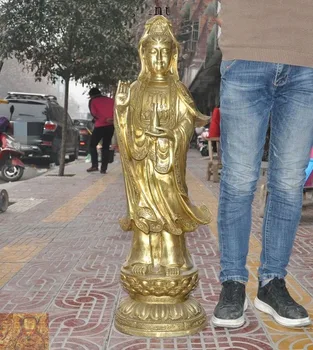 

wedding decoration 40"China temple brass station lotus Kwan-Yin GuanYin Bodhisattva Buddha statue