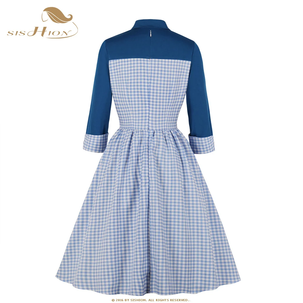SISHION осень 3/4 рукав клетчатое Повседневное платье ropa mujer SP0613 50s ретро Вдохновленный качели рокабилли винтажное женское платье
