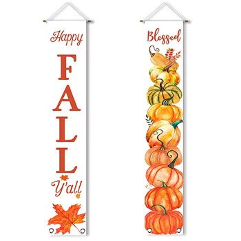 

Happy Fall Y'All Blessed Harvest Pumpkin Porch Sign Fall Autumnn Maple Vertical Welcome Sign Banner for Home Yard Decor