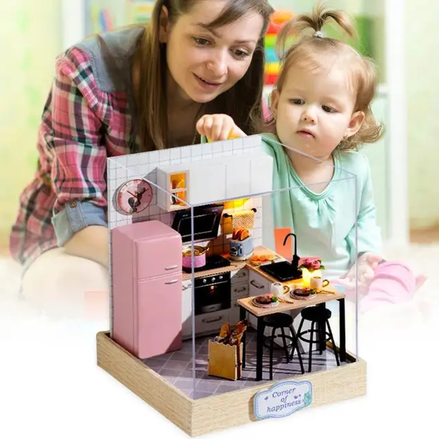 Cartoon DIY Miniature Dollhouse Wooden Furniture Kit Doll House Model Kids Girl Montessori Toys for Children Christmas Gifts 4